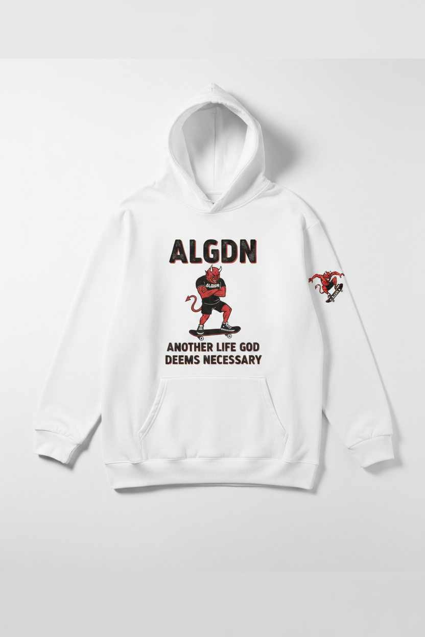ALGDN White Hoodie Flat Lay