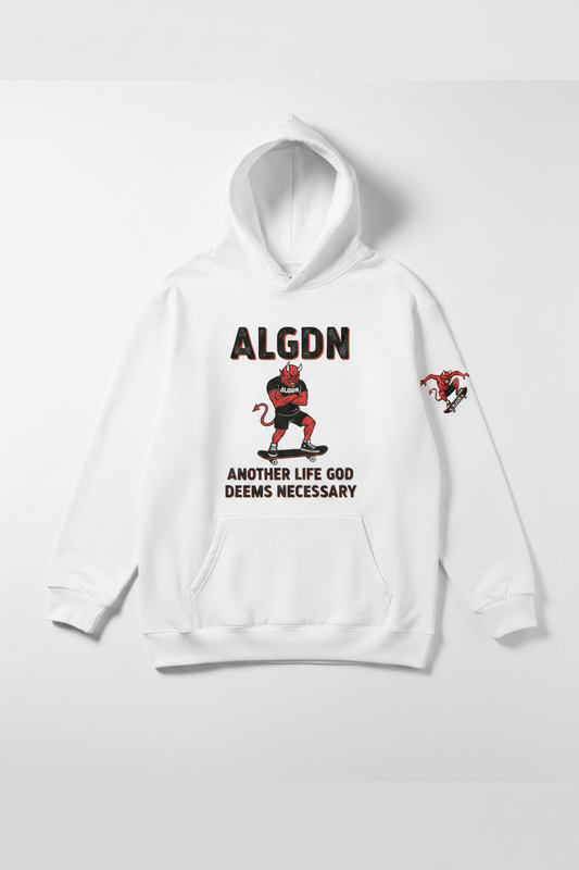 ALGDN White Hoodie Flat Lay