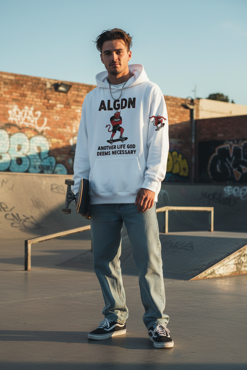 ALGDN White Hoodie On Model