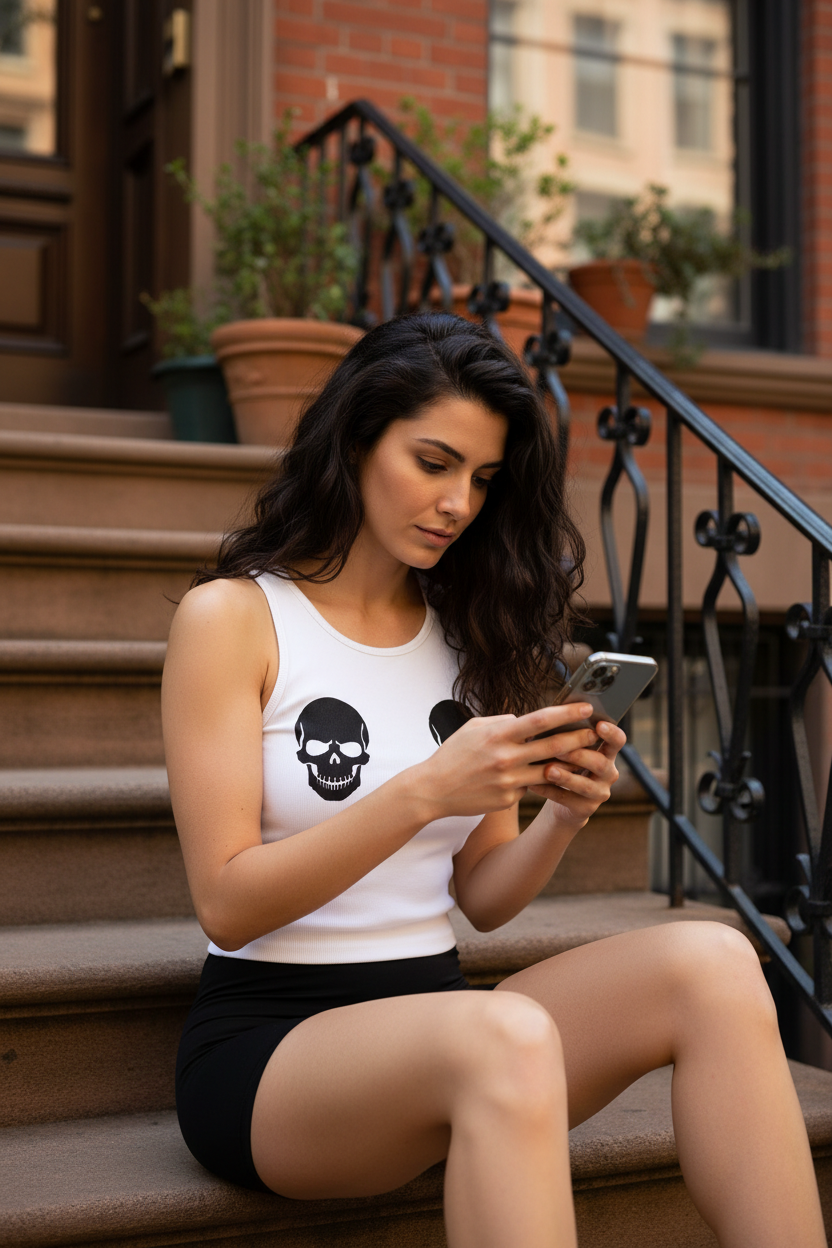 Double Skull Tank - Female Model NYC Brownstone